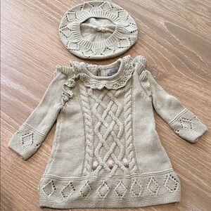 Tahari Baby Knit Sweater With Matching Hat 3-6M Green